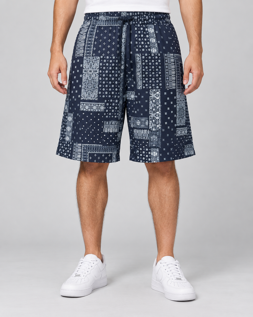 Men’s Navy Bandana Print Drawstring Shorts
