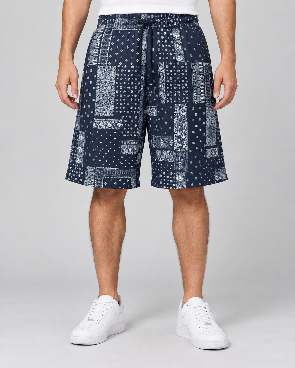 Men’s Navy Bandana Print Drawstring Shorts