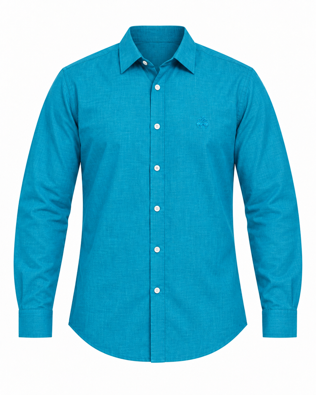 Men’s Turquoise Blue Textured Full-Sleeve Button-Down Shirt