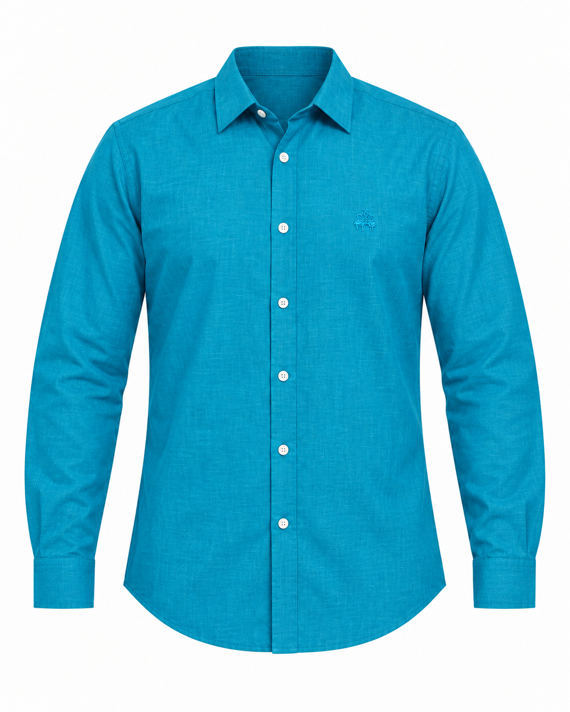 Men’s Turquoise Blue Textured Full-Sleeve Button-Down Shirt
