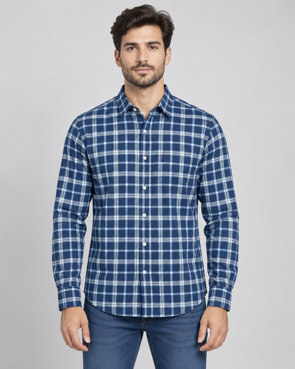 Navy Blue Check Shirt – Classic Fit