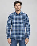 Navy Blue Check Shirt – Classic Fit
