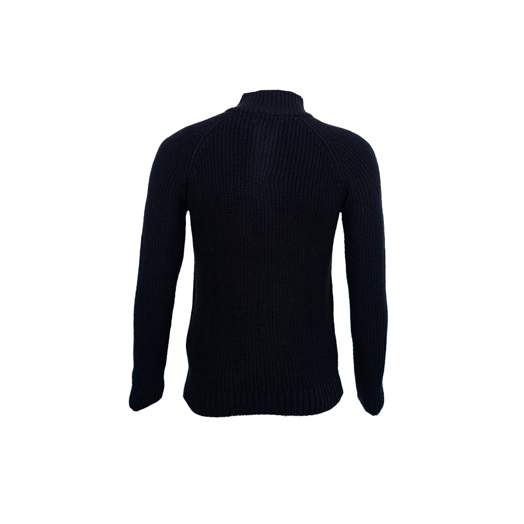 Classic Black Lacoste Quarter-Zip Ribbed Sweater