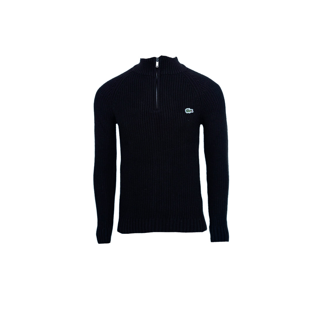 Classic Black Lacoste Quarter-Zip Ribbed Sweater