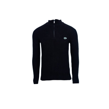 Classic Black Lacoste Quarter-Zip Ribbed Sweater