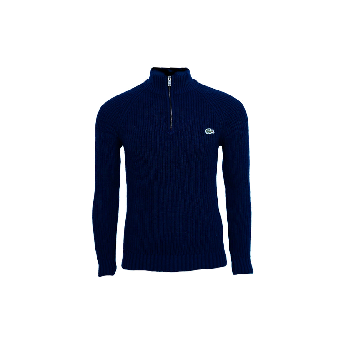 Classic Black Lacoste Quarter-Zip Ribbed Sweater