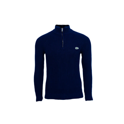 Classic Black Lacoste Quarter-Zip Ribbed Sweater