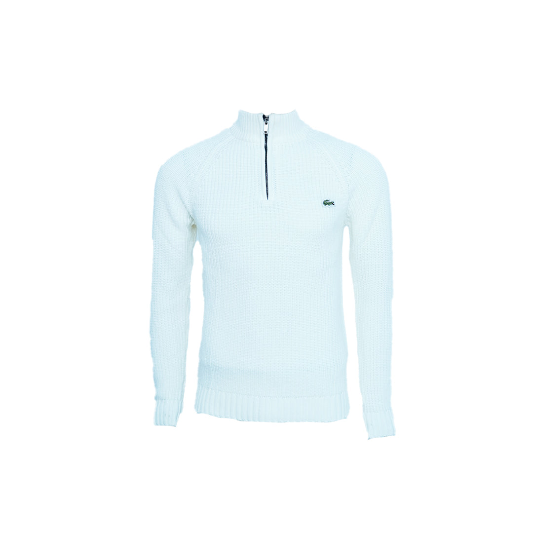 Classic Black Lacoste Quarter-Zip Ribbed Sweater