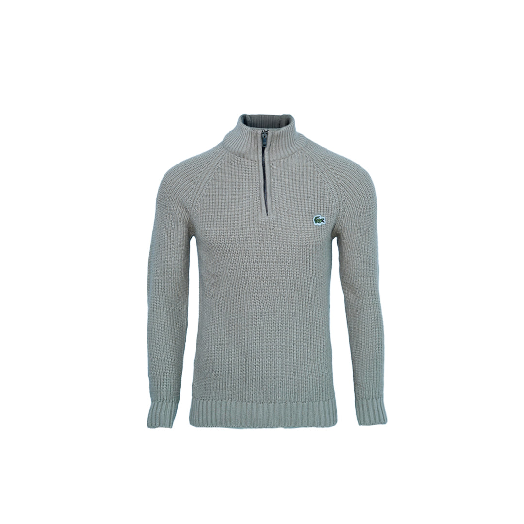 Classic Black Lacoste Quarter-Zip Ribbed Sweater