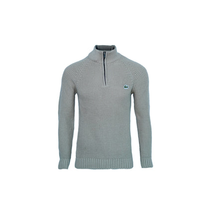 Classic Black Lacoste Quarter-Zip Ribbed Sweater