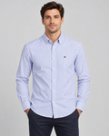 Men’s Blue & White Vertical Striped Button-Down Shirt