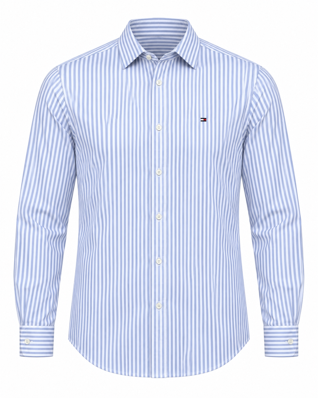 Men’s Blue & White Vertical Striped Button-Down Shirt