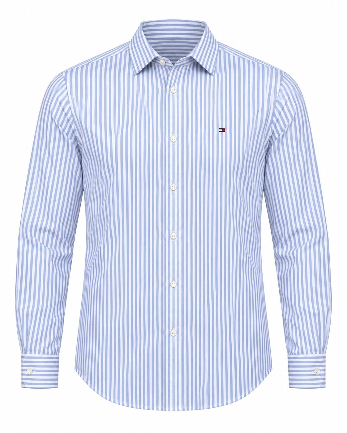 Men’s Blue & White Vertical Striped Button-Down Shirt
