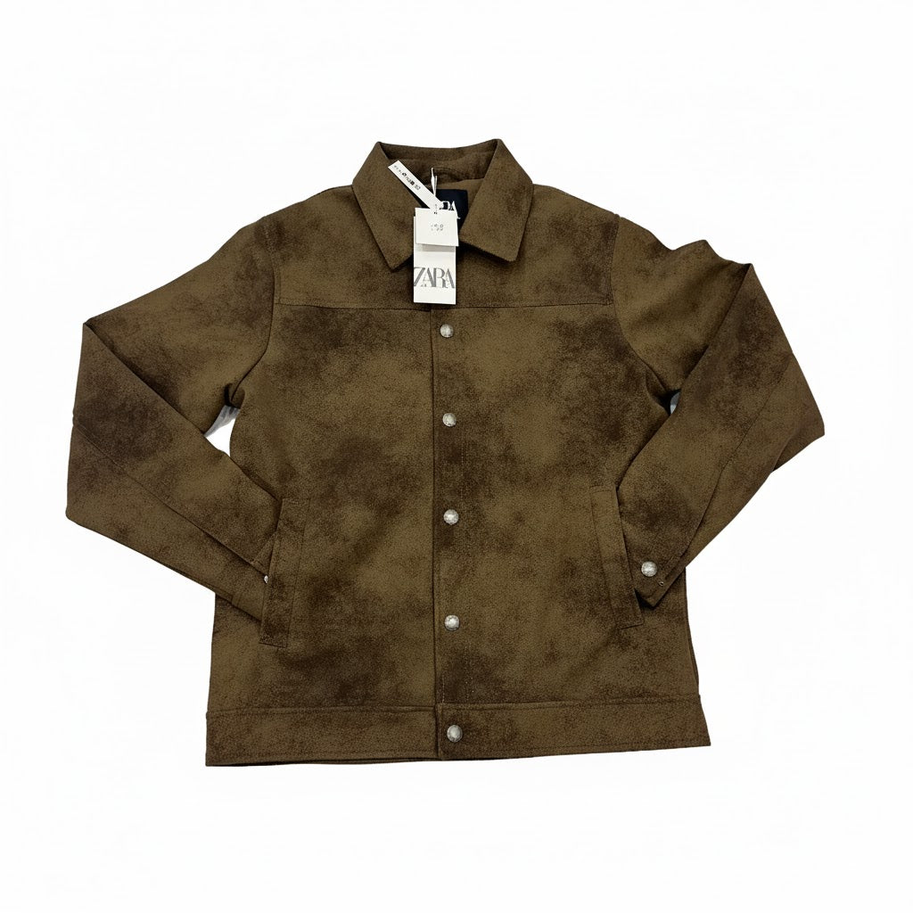 Vintage-Inspired Distressed Brown Faux-Suede Jacket