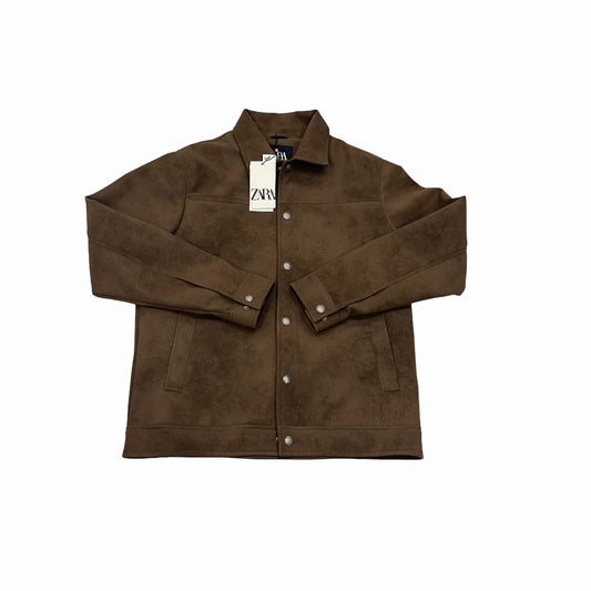Vintage-Inspired Distressed Brown Faux-Suede Jacket